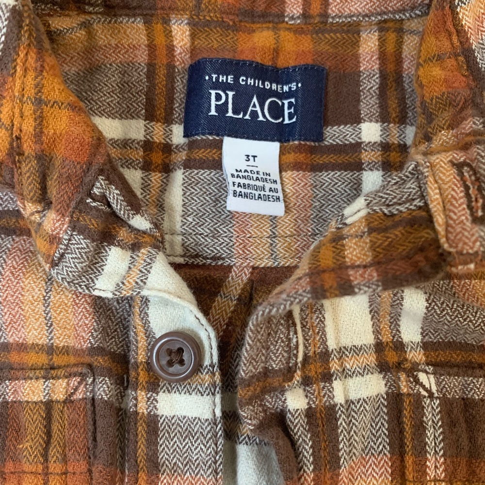 The Children's Place Orange and Cream Plaid Button Down Shirt - Picture 3 of 3